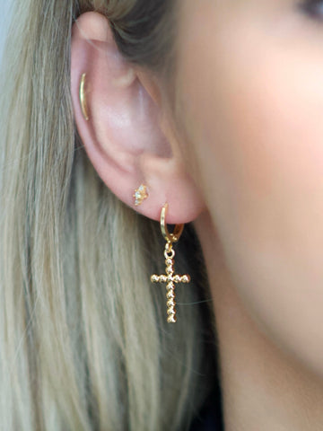 CROSSROADS Cross Huggie Earrings