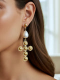 HOLY CHIC Pearl Cross Earrings