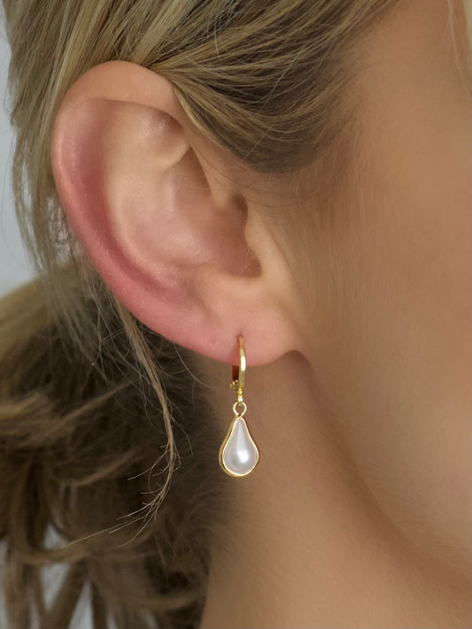 PEARL DROP Huggie Earrings