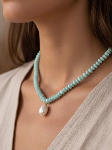 CENTER OF ATTENTION Pearl drop Beaded Necklace