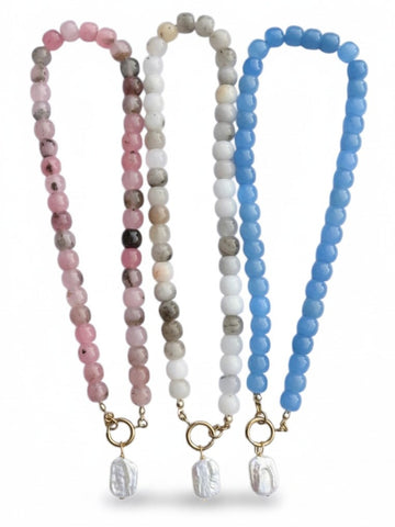 FRONT ROW Beaded Jade and Pearl Necklace