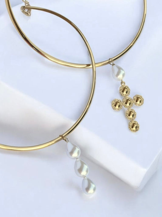 HOLY CHIC Pearl Cross Necklace