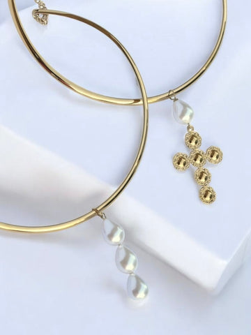 HOLY CHIC Pearl Cross Necklace