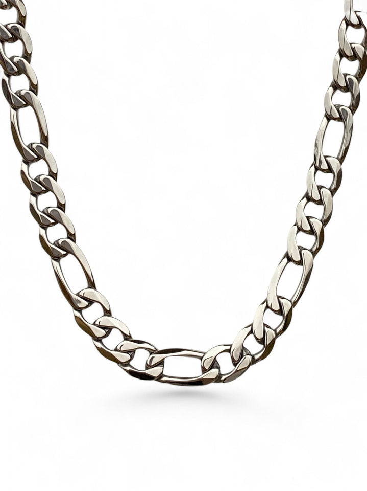 Silver Figaro Chunky Figaro Chain Necklace Mens 925 Sterling