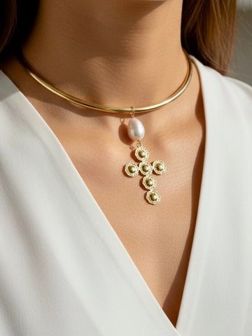HOLY CHIC Pearl Cross Necklace