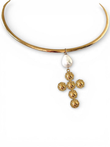 HOLY CHIC Pearl Cross Necklace