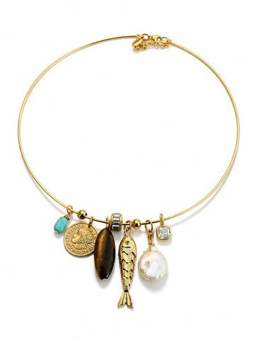 WELL COLLECTED Wire Charm Choker Necklace